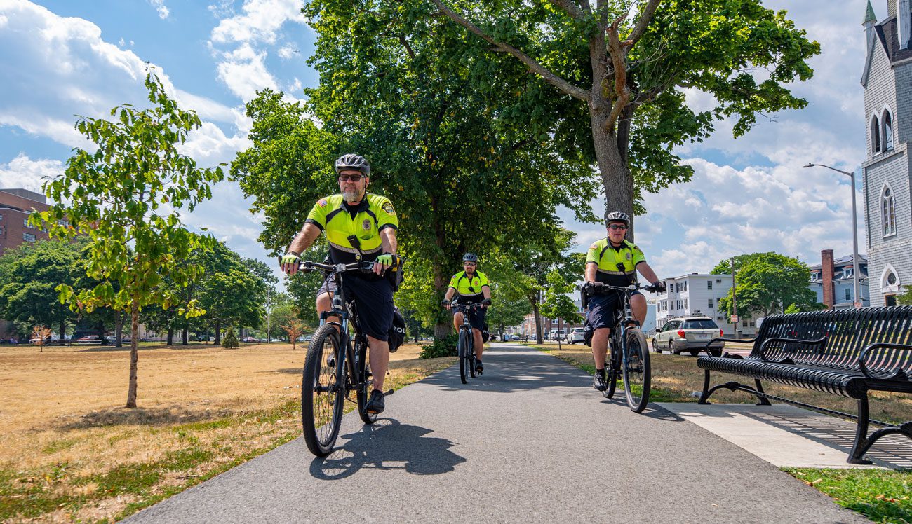 Bike cops are the ideal spokesmen for Lynn Police.